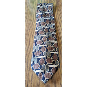 Woodward Men's Necktie 100% Silk Geometric Blue with Copper Diamond Pattern